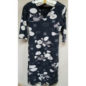 Tranquility by Soma Womens Black Split Neck Floral Midi Dress Small 3/4 Sleeve